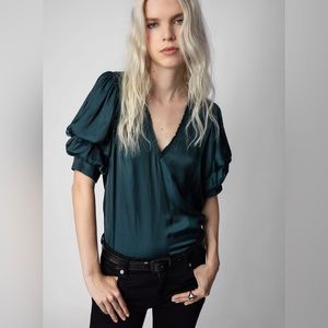 Zadig and Voltaire Taste Satin Top, Color Peacock, Size Large, NWT